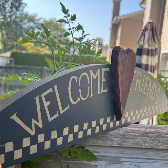 Wooden Handmade Welcome Friends Sign with Heart Country Home 29"x6.5" - Picture 11 of 17